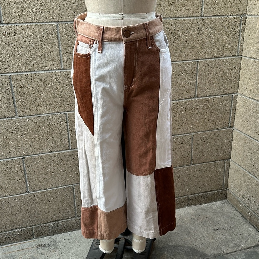 Alice + Olivia | Brown White Patchwork Gaucho Pan… - image 4